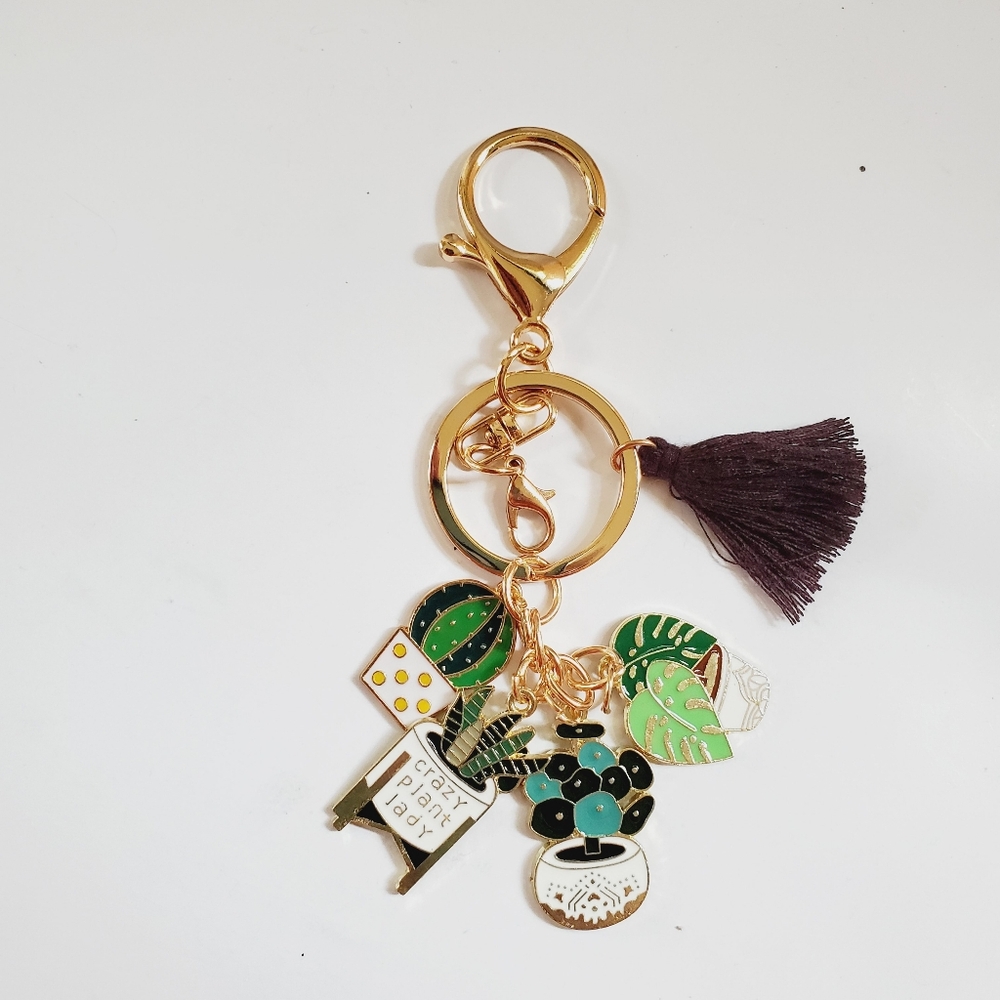 Crazy Plant Lady Bag Charm Key Ring NEW